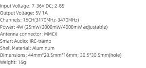 1.2G-9CH VTX 4000MW/4W เครื่องส่งสัญญาณวิดีโอแบบอนาล็อก FPV VTX ระยะไกล 9CH 1080MHz-1360MHz - Product Image 6