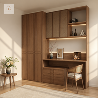 Bibliothèque moderne de luxe XINGRUO en contreplaqué avec bureau intégré et porte en rotin sur mesure pour le rangement haut de gamme des bureaux à domicile