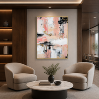 Peinture à l'huile abstraite peinte à la main, texture or rose blush, toile verticale, art mural de luxe pour restaurant, hôtel, cadeau