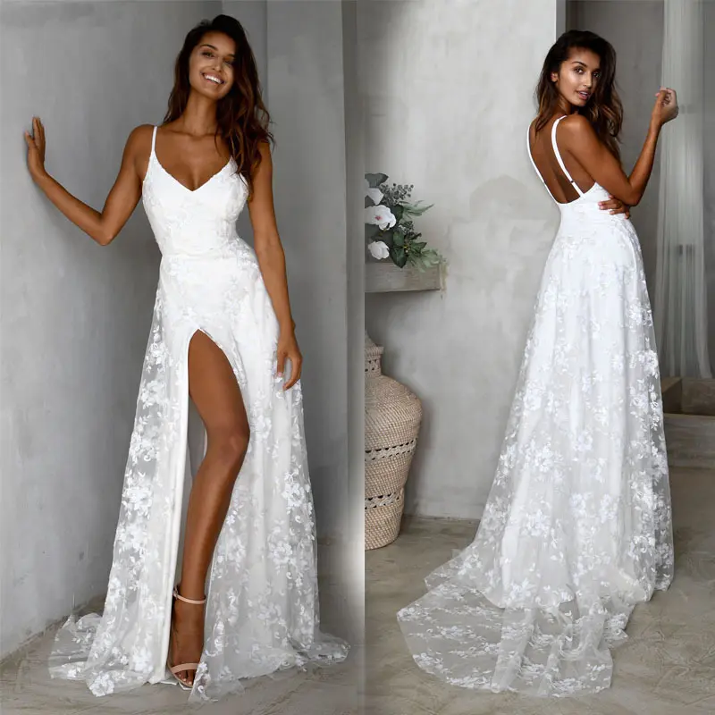 Nuovo abbigliamento da donna Sexy con cinturino a scollo a V abito da sposa abito da sposa elegante abito in pizzo da sposa