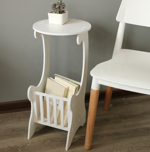 Eco-friendly Wooden Rack Holder for Magazine White Round Side Wooden Coffee <strong>Table</strong> <strong>with</strong> Drawer <strong>Shelf</strong> - Product Image 1