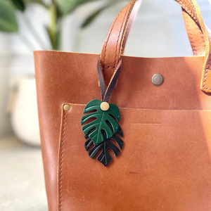 In stock: Monstera leaf PU leather <b>bag</b> <b>charm</b>, Bohemian style keychain, vintage car keychain - Product Image 2