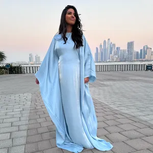 2024 luxe dernières conceptions abaya Robe à manches chauve-souris avec tissu à paillettes ceinture ajustable à l'intérieur de la robe pour les femmes musulmanes