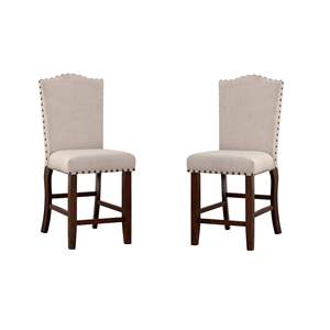 DB Classic <b>Cream</b> Upholstered 2pc Counter Height <b>Dining</b> <b>Chair</b> Set Solid Wood Legs with Nailheads for <b>Dining</b> Room - Product Image 5