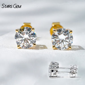 Pendientes Solitarios Unisex de Oro Sólido de 10K con Diamantes Cultivados en Laboratorio de Corte Brillante de 3.0ct por Par, Color D Clásico, Corte en Canasta - Product Image 1