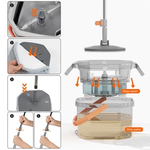 Mới Bền Vững Thấp Moq Bát Giác Hộ Gia Đình Lau Hướng Dẫn Sử Dụng Wringing Chenille Chất Liệu Nước Sạch Tách Xoay Thiết Kế Nhựa - Product Image 3