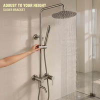 Ensemble de douche 3 fonctions en acier inoxydable 304 brossé, avec pommeau de pluie rond, douchette à main et bec de baignoire orientable apparent, vente en gros