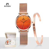 Miboni 2026L – Coffret de luxe montre à quartz Miyota japonaise, bracelet en acier titane, collier, boîte cadeau, montre-bracelet tendance pour femme