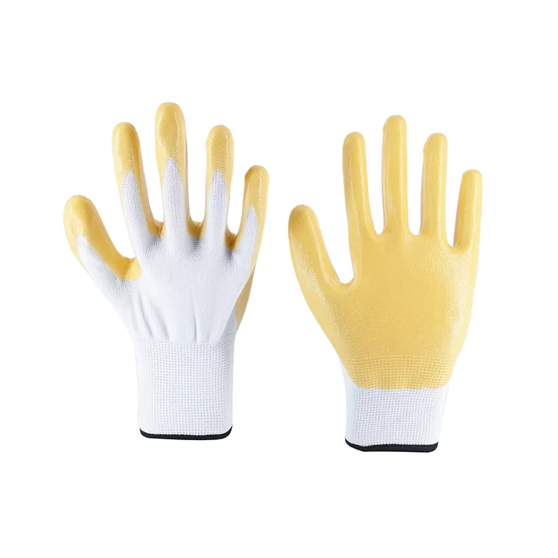 Großhandel 13 g gelbe Polyester- oder Nylon-Red-Glanzfinish beschichtete Nitril-Eintauchte Handschuh für Gartenarbeit
