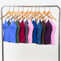 NCLAGEN Nouvelle Tendance Débardeur de Sport Femme à Fort Maintien, Sans Coutures, Séchage Rapide, Respirant, Col en V, Yoga, Devant Torsadé, Coupe Longue