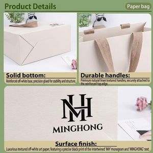 Bolsa de Papel Blanca Reciclable Ecológica con Asa de Cuerda de Algodón Natural, <span class=keywords><strong>Bolsas</strong></span> de Embalaje <span class=keywords><strong>para</strong></span> Regalos de Ropa de Lujo con Logotipo Personalizado al <span class=keywords><strong>por</strong></span> Mayor - Product Image 3