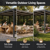 Pergola en aluminium à lames orientables de 175 mm avec bandes lumineuses LED intégrées, poteaux de 120 mm, écrans réglables pour patio et jardin