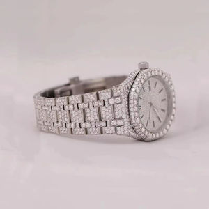 Montre unisexe de luxe en acier inoxydable glacé, argent, moissanite VVS, or blanc, diamant taille carrée, mouvement à quartz, verre 20 mm, style hip-hop - Product Image 3
