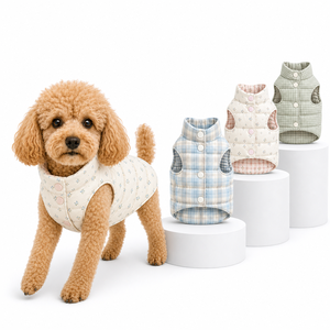 Lindos Chalecos de Algodón a Cuadros para Perros, Ropa Acolchada de Invierno para Perros Pequeños, Estilo Simple para Uso Diario - Product Image 1
