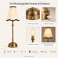 Lampe de table sans fil rechargeable de style européen simple avec ampoule LED E14 et abat-jour en tissu plissé pour restaurants et hôtels