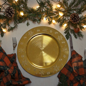 Vente en gros d'assiettes jetables en or clair <span class=keywords><strong>de</strong></span> 13 pouces <span class=keywords><strong>petit</strong></span> flocon <span class=keywords><strong>de</strong></span> neige traditionnel moderne pour la fête <span class=keywords><strong>de</strong></span> Noël en plastique - Product Image 3