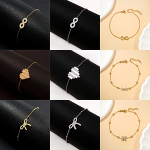 Fine Stainless Steel Wholesale Jewelry 18K Gold Plated Heart <strong>Infinity</strong> Bowknot Zircon Charms Link <strong>Bracelet</strong> and <strong>Bracelet</strong> for Women - Product Image 2