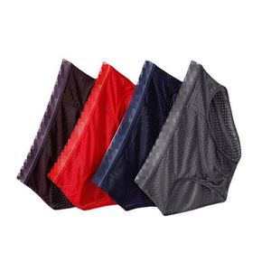 Nuevos calzoncillos de seda helada para hombre, transpirables, de malla, de cintura media, talla grande, ropa interior hueca de triángulo, de malla. - Product Image 1
