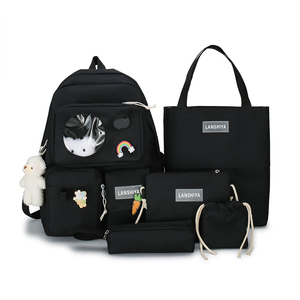 Mignon Nylon Toile Collège 5 pcs <span class=keywords><strong>Cartable</strong></span> Sac À Dos Ensembles Rose Voyage Épaule Sac D'école pour Femmes Filles Étudiant - Product Image 2