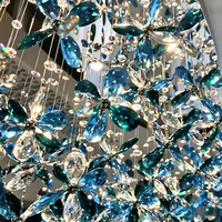Lustre en cristal de pétales de luxe personnalisé, base en acier inoxydable, éclairage LED à intensité variable pour villa, salon, salle à manger