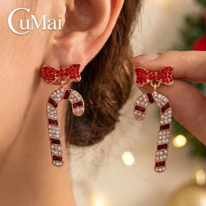 Orecchini Pendenti CUMAI Natalizi Colorati con Fiocco di Babbo Natale e Strass, Placcati in Oro, con Stella e Bastoncino di Zucchero, Gioielli Natalizi da Donna - Product Image 1