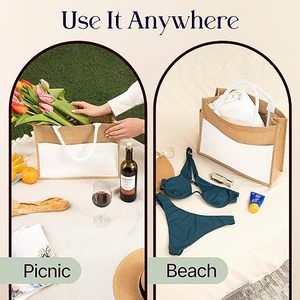 Custom logo Shopping Beach Lunch Holiday Gift Woven Handle Zipper Pocket <b>White</b> Jute Handbag for Women - Product Image 4