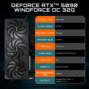 การ์ดจอ TAIYAN RTX 5090 Windforce OC 32GB GDDR7 รุ่น GV-N5090WF3OC-32GD-Stock สีดำทองแดง และ PC RTX 5090 Windforce OC 32GB GDDR - Product Image 4