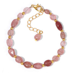 Bracciale alla Moda con Pietre Naturali Irregolari per Donna, Gioiello Ispirato con Cristallo di Fragola Intrecciato e Regolabile - Product Image 2