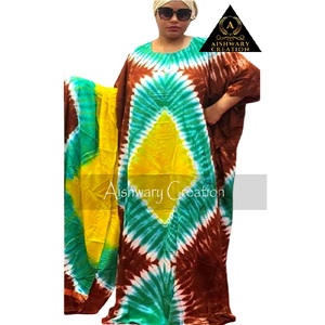 Autumn Traditional Tie Dye Kaftan Rayon Dress Muslims Asymmetrical Neckline Floor-Length Sustainable Lace Back <b>Chiffon</b> Work - Product Image 2