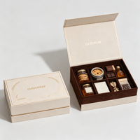 Boîte cadeau de luxe rigide personnalisée avec logo, style livre, dorure or crème, motif blé, avec insert en velours pour biscuits, chocolat, miel, thé - Vente en gros