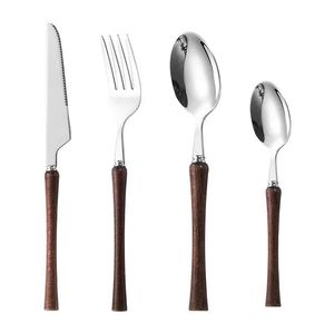 304 Stainless Steel Wooden Handle Knife <b>Fork</b> Spoon Set Retro Walnut Cutlery For Catering Dishwasher Safe - Product Image 5
