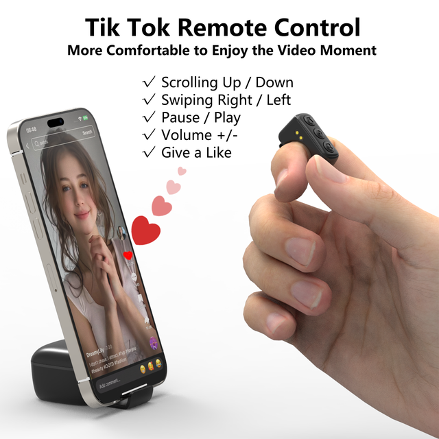 Wireless Ring Remote Control for Short Video TikTok Auto Scroll Page Turner Selfie Control