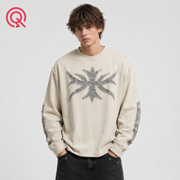Nouveau T-shirt Homme OEM à Manches Longues, Coupe Ample, Grammage Lourd, Style Vintage, avec Patchs Appliqués Effet Vieilli et Bords Frangés