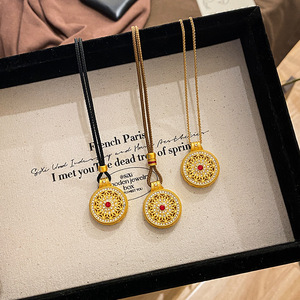 Gold Plated Eight Treasure Compass Necklace Zinc Alloy Sweater Chain With Red Stone Pendant Daily Wear Gift Jewelry - Product Image 1