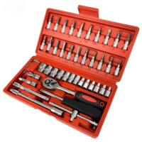 Jeu de clés à cliquet en acier au carbone de qualité supérieure, 46 pièces, multi-usages, kit d'outils de réparation automobile, jeu de douilles avec boîte de rangement