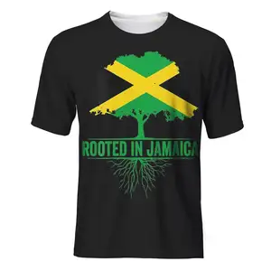 牙买加国旗根印花黑色男童t恤独特定制加大码空白t恤男士休闲高品质t恤