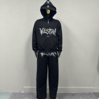 Ensemble deux pièces pour homme, survêtement épais, imprimé graphique gothique, streetwear, sweat à capuche double couche zippé, pantalon de survêtement à jambes larges