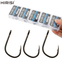 Hameçons à poissonner Hirisi 8001 en acier inoxydable avec revêtement en carbone élevé, hameçons à barbelures pour la pêche à la carpe, emballage avec boîte originale, 50 pièces par paquet