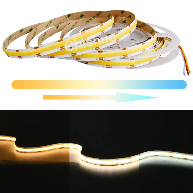 High Brightness 3 Wire CCT 2700K-6500K Dimmable Cri 95 24v 10mm 576leds/m Free Cut Flexible Cob Led Strip Light