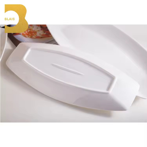 BLAIS Vaisselle rectangulaire en céramique blanche Assiettes en forme de bateau pour la restauration de fête Plats de créateurs en gros - Product Image 5