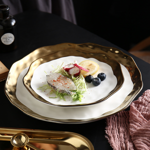 <span class=keywords><strong>Assiette</strong></span> à dîner en céramique avec bords dorés <span class=keywords><strong>assiette</strong></span> décorative <span class=keywords><strong>assiette</strong></span> à <span class=keywords><strong>dessert</strong></span> française pour restaurant de fête en porcelaine - Product Image 3