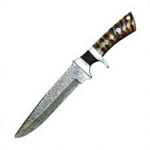 Couteau Bowie multifonctionnel à lame fixe en acier Damas, manche en bois, idéal pour le camping et les activités de plein air, outils de bricolage OEM, étui en cuir – Vente chaude - Product Image 1