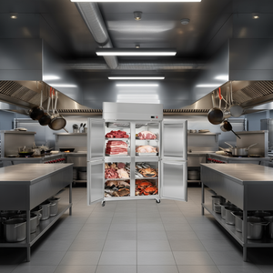 Congélateur commercial pour cuisine, 31,89 pouces de large, quatre portes, dégivrage automatique, acier inoxydable, avec éclairage LED, six étagères réglables - Product Image 2