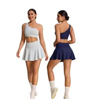 Ensemble de vêtements de sport pour femmes, haut de sport à une épaule, vente en gros de vêtements de sport, ensemble de jupe de tennis pour la course à pied