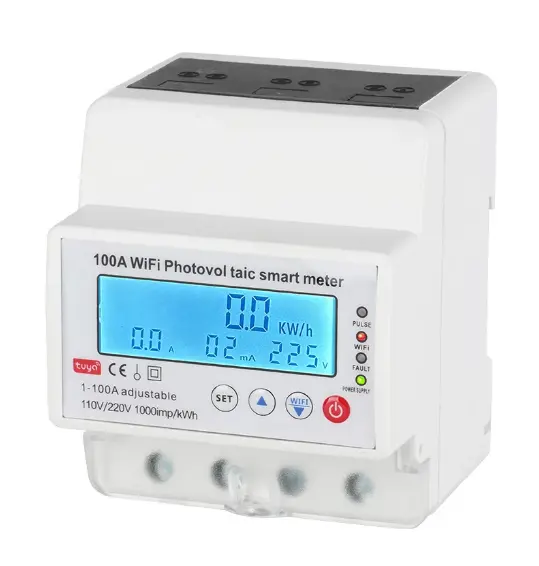 OEM Tuya Smart Life WiFi Monofásico 100A Monitor de energia bidirecional Medidor pré-pago Auto-reclosing Voltage Current Protector Timer