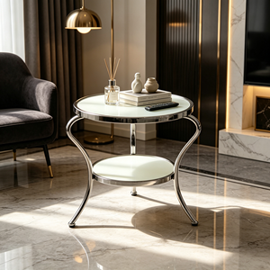 Table basse ronde moderne avec plateau en verre trempé et structure en métal, design minimaliste, étagère de rangement, meubles de salon - Product Image 4