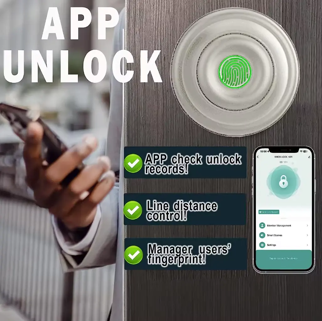 Smart Fingerprint Door Lock Door Knob APP Control For Home Factory Price Fingerprint Biometric Cabinet Keyless Smart Door Lock