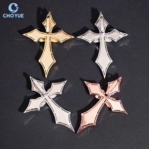 CHOYUE Iced Out Moissanite Cross Pendant 925 <b>Silver</b> 18K Gold Plated Hiphop Jewelry Men's Religious <b>Charm</b> - Product Image 6