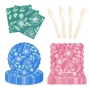 DAMAI Flower Animal Theme Tableware Set <b>Table</b> Set Paper Plates Party Paper Cups Napkins with Floral Disposable for Wedding Party - Product Image 3