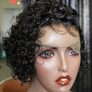 Perruques Lace Front wig transparentes HD, cheveux humains, coupe Pixie, couleur noire naturelle, longue durée, noeuds décolorés - Product Image 3